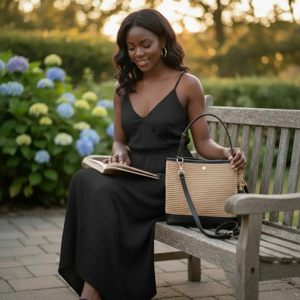 THE PAULI RAFFIA AND LEATHER HANDBAG thebagicon