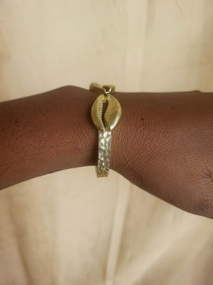 African Brass Cowrie Shell Bangle