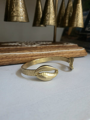 African Brass Cowrie Shell Bangle
