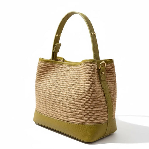 THE PAULI RAFFIA AND LEATHER HANDBAG thebagicon