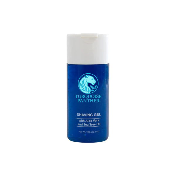 Turquoise Panther Aloe & Tea Tree Shaving Gel bottle, 100 g