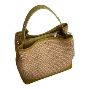 THE PAULI RAFFIA AND LEATHER HANDBAG thebagicon