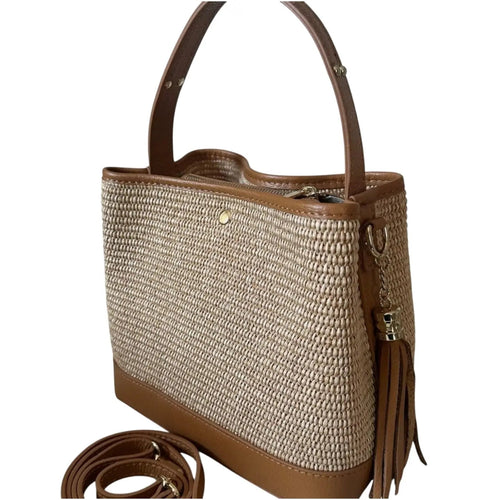 THE PAULI RAFFIA AND LEATHER HANDBAG thebagicon