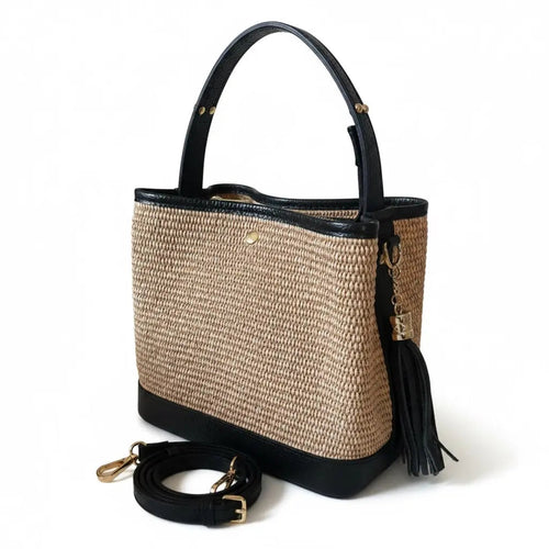 THE PAULI RAFFIA AND LEATHER HANDBAG thebagicon