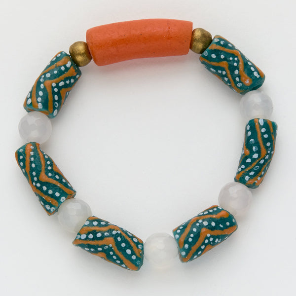 Bracelet with colorful beads on a white background