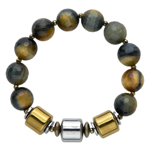 Bracelet with brown and gold beads on a white background
