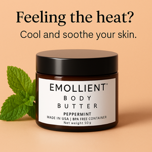 My Emollient Cooling peppermint skincare in a BPA-free jar body butter made for hot days