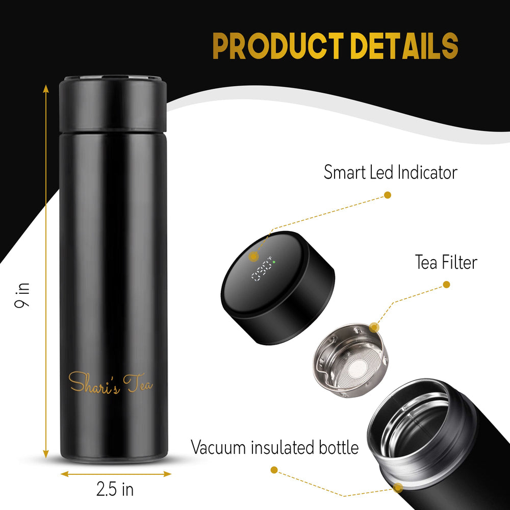 Tea Thermos with Digital Temperature Gauge and Infuser - Black