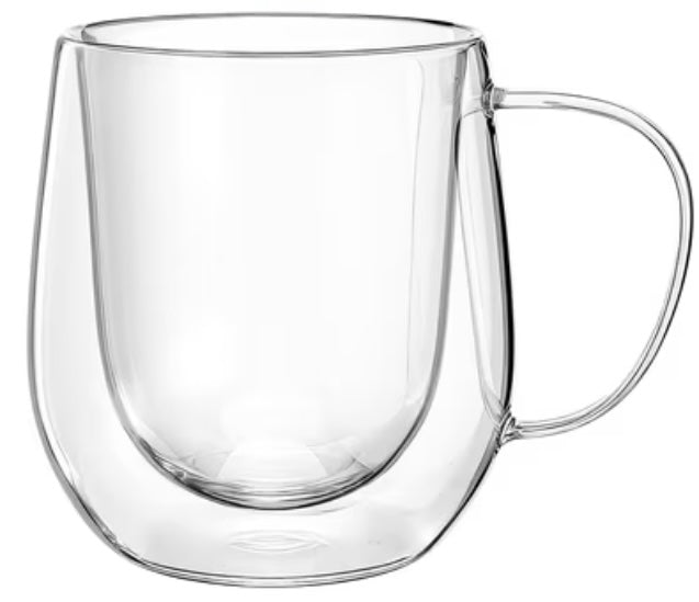 Double-Walled Glass Cup with Handle - PNL logo on cup!