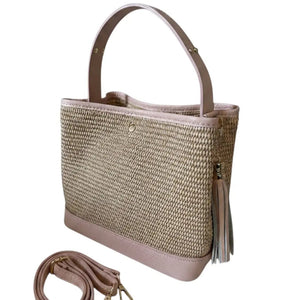 THE PAULI RAFFIA AND LEATHER HANDBAG thebagicon
