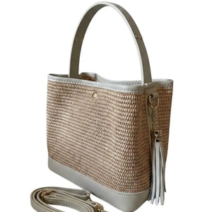 THE PAULI RAFFIA AND LEATHER HANDBAG thebagicon
