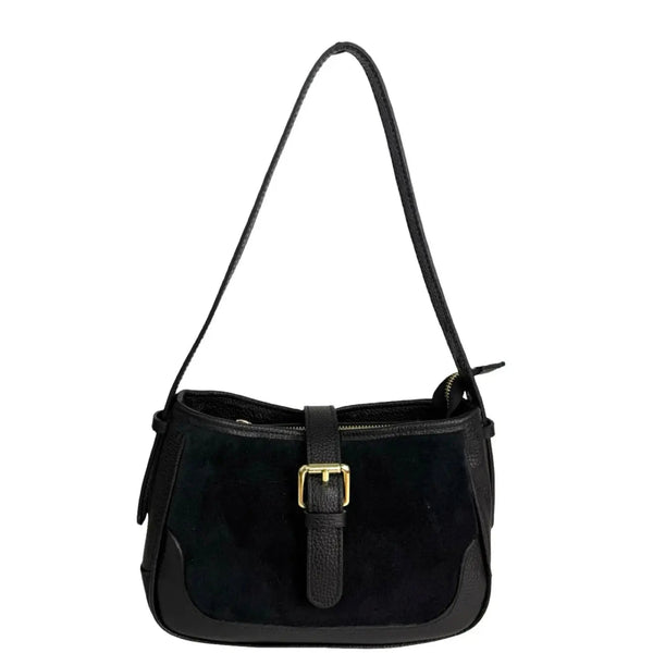 THE DAISY SUEDE AND LEATHER SADDLE BAG thebagicon