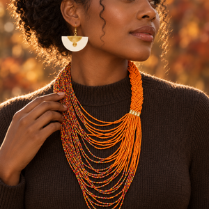Nusu Earrings – Brass and Bone Statement Earrings, Handmade in Kenya