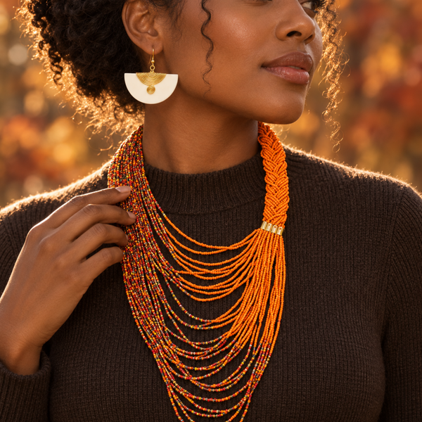 Nusu Earrings – Brass and Bone Statement Earrings, Handmade in Kenya