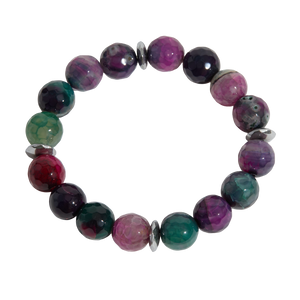 Multicolored gemstone beaded bracelet on a white background