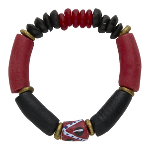 Bracelet with red and black beads on a white background