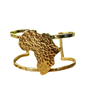 Gold bracelet with Africa map design on a white background