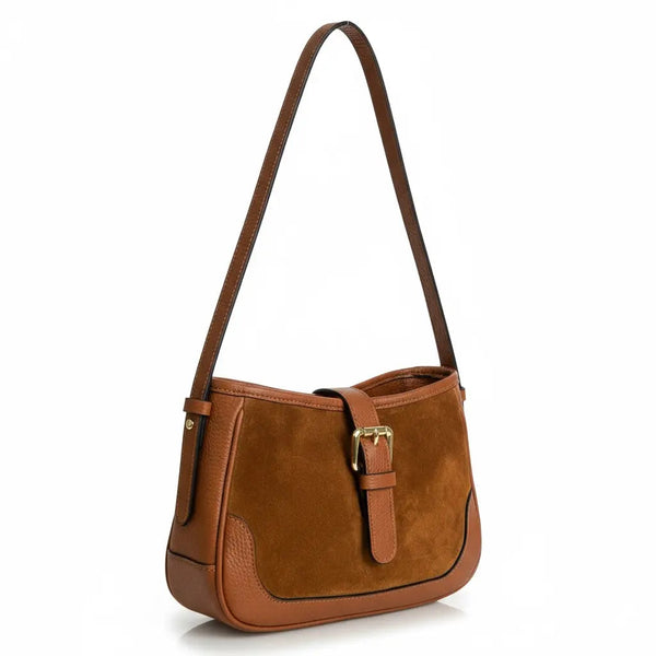 THE DAISY SUEDE AND LEATHER SADDLE BAG thebagicon
