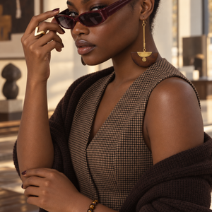 Pinduli Handmade Brass & Wood Drop Earrings – Elegant Statement Design