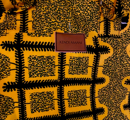 black and yellow patterned tote bag fabric swatch.