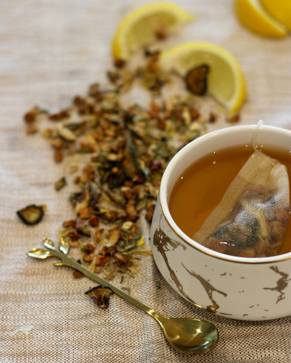 Cucumber Lemon Herbal Blend in a cup