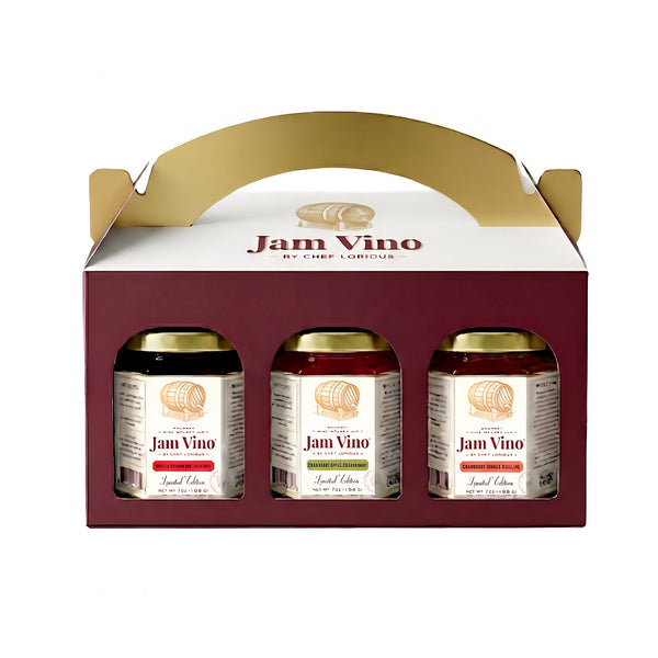 Jam Vino holiday gift box with three limited edition jars
