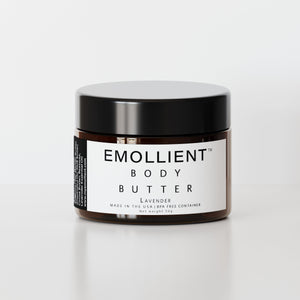 bra free jar of handmade body butter displayed on gray background 
