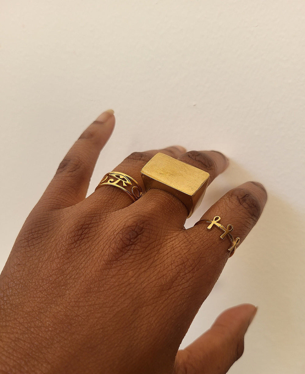 Aja African Geometric Brass Statement Ring