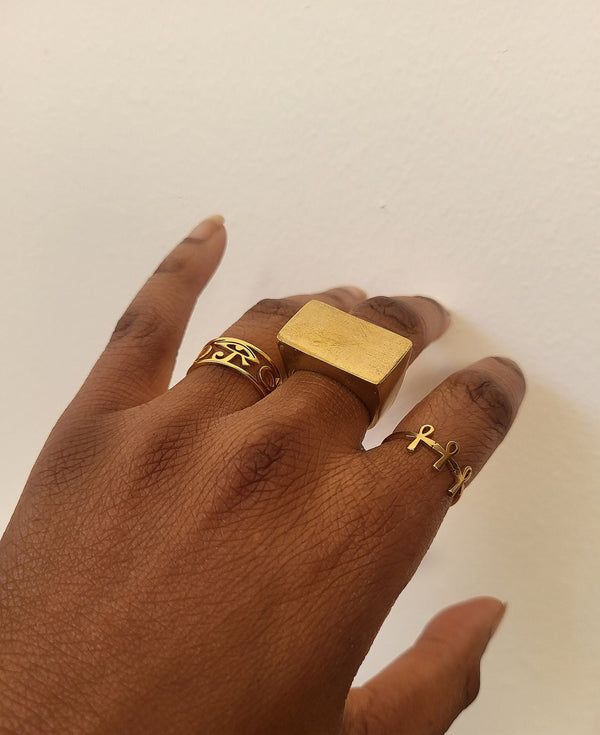 Aja African Geometric Brass Statement Ring