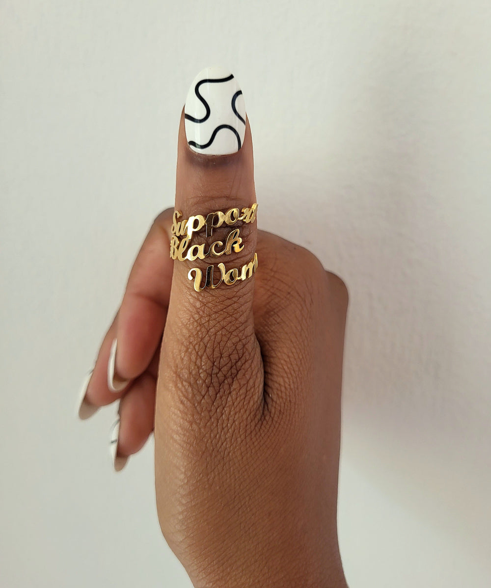 Support Black Women 18K Gold Plated Ring