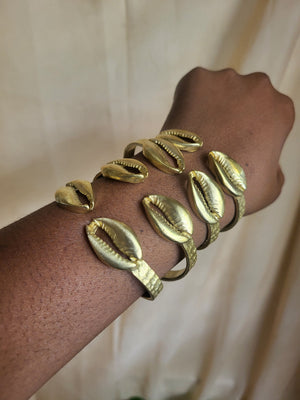 African Brass Cowrie Shell Bangle