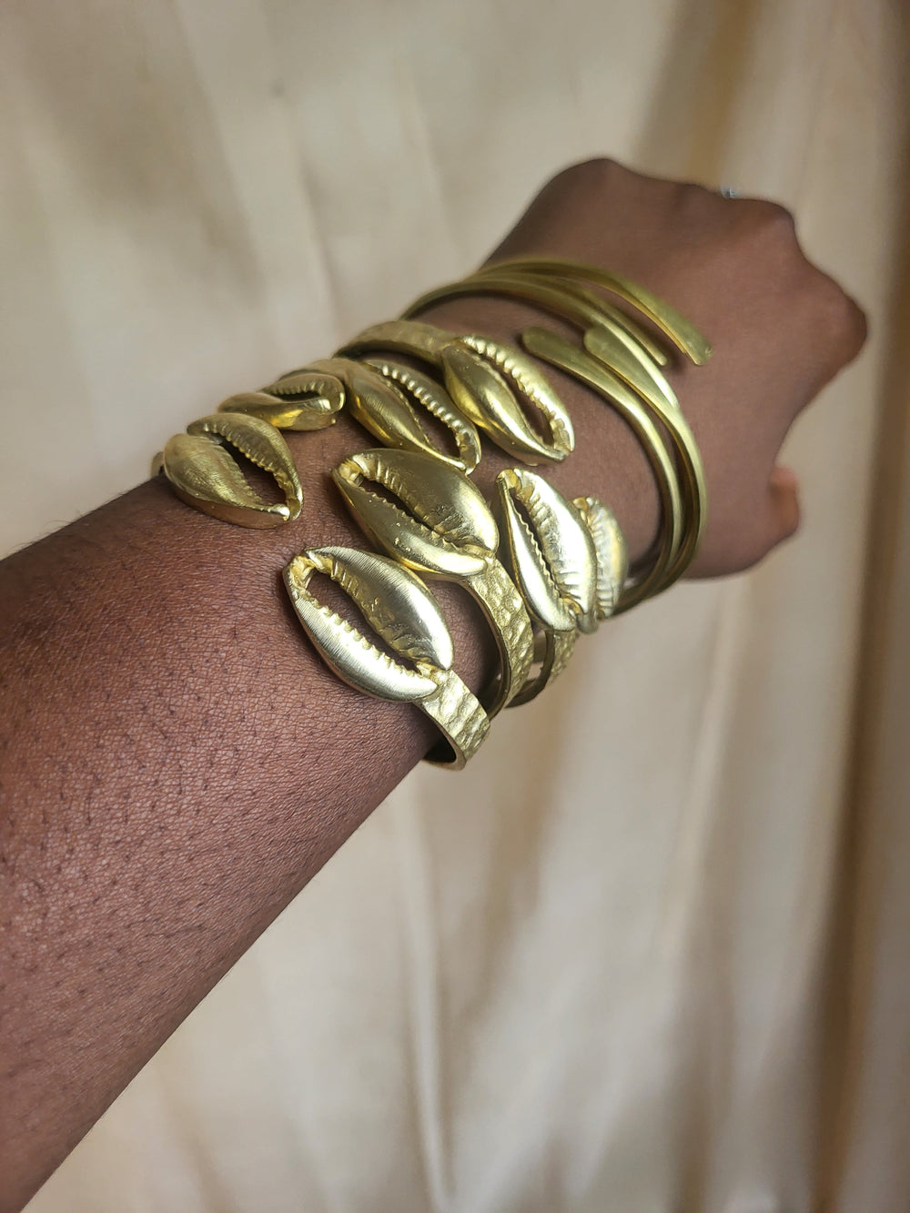 African Brass Cowrie Shell Bangle